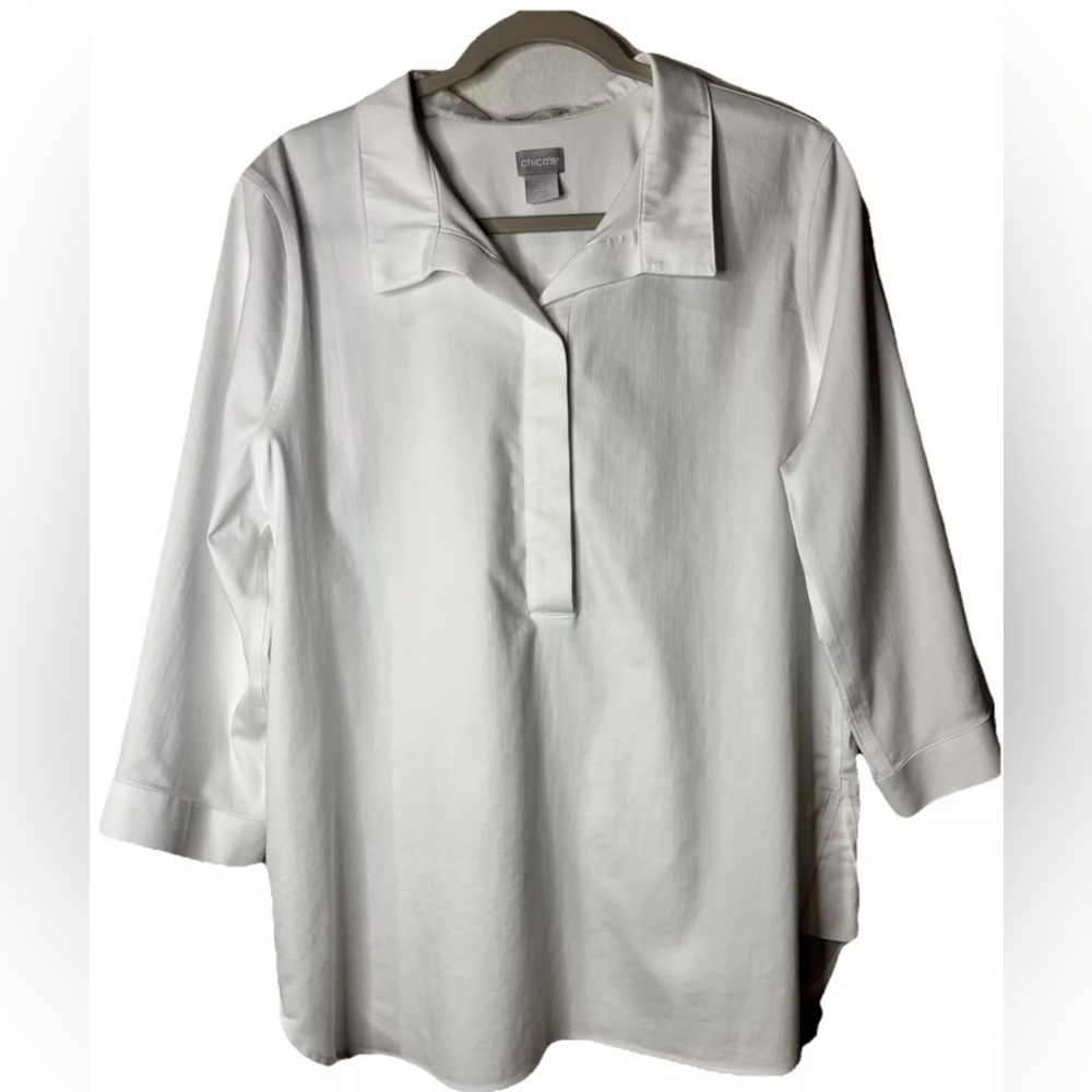 Chicos Womens White No Iron Chic Stretch Blouse size 2